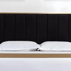 Tête De Lit CLARISSE Coutures Verticales - 160 Cm - Velours - Noir Et Doré -Sominova Soldes Boutique accessoire de spa 424617