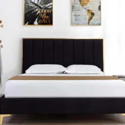 Tête De Lit CLARISSE Coutures Verticales - 160 Cm - Velours - Noir Et Doré -Sominova Soldes Boutique accessoire de spa 424625