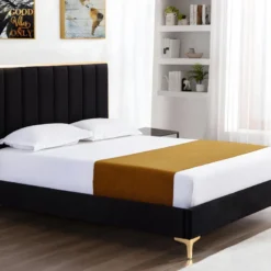 Tête De Lit CLARISSE Coutures Verticales - 160 Cm - Velours - Noir Et Doré -Sominova Soldes Boutique accessoire de spa 424627