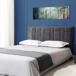 Tête De Lit HERMINE - 140 Cm - Velours - Gris Foncé