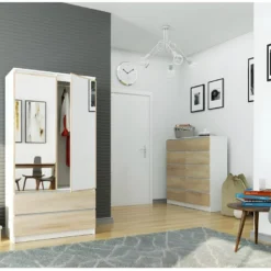 BLANCA - Armoire 2 Portes Style Moderne Chambre à Coucher - 90x180x51 - 2 Tiroirs Spacieux -Sominova Soldes Boutique armoire et dressing 10055379