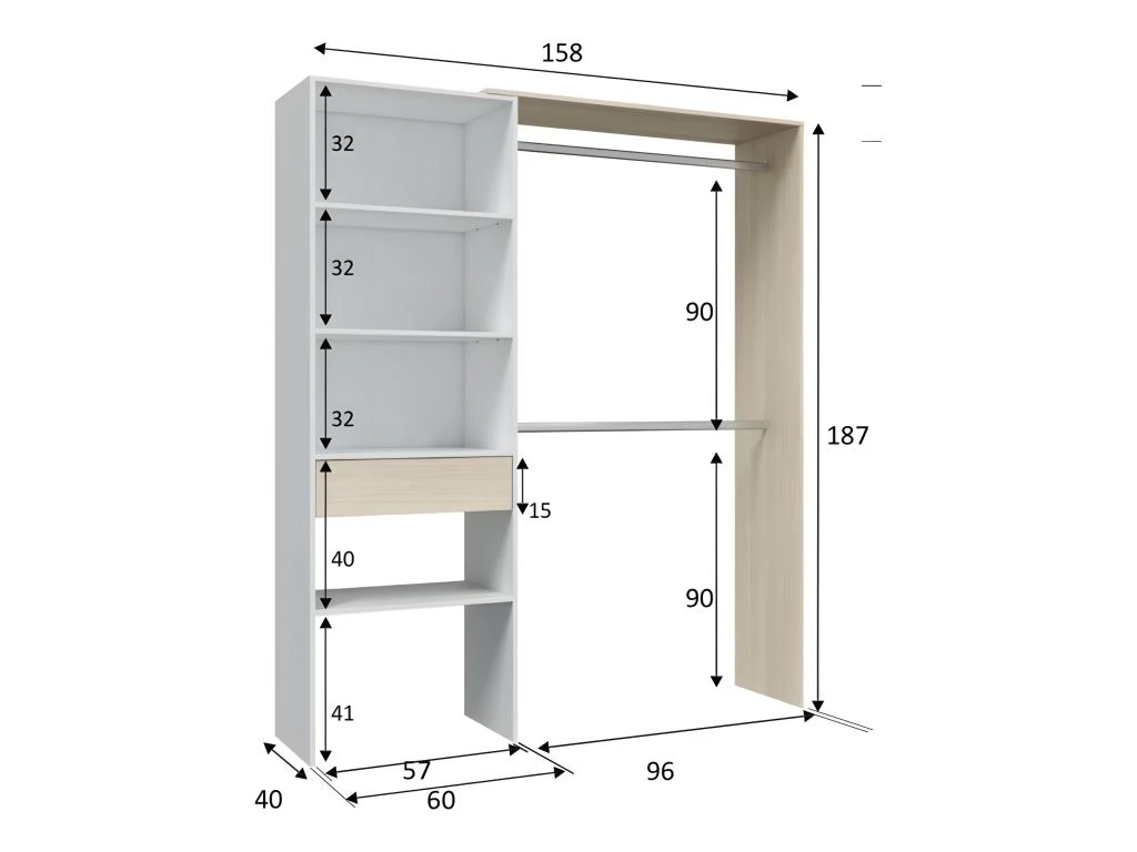 Armoire Dressing Avec étagère De 60 Cm Et 2 Penderies - DRESIO 4 Armoire Dressing Avec étagère De 60 Cm Et 2 Penderies - DRESIO – Image 2