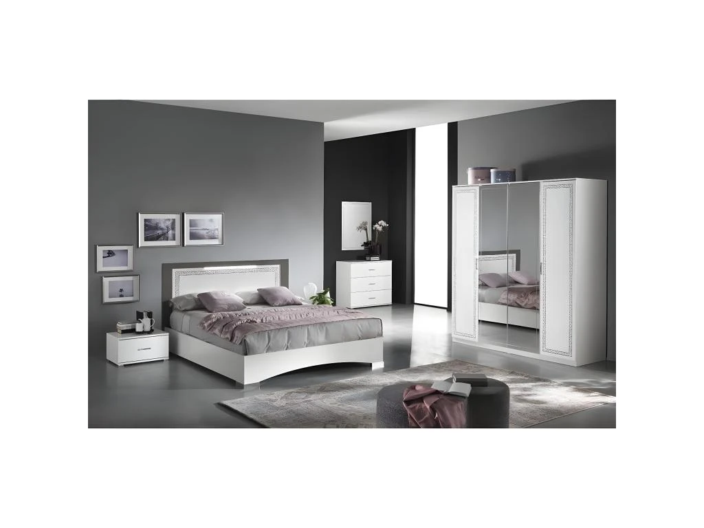 FADILY - Armoire 4 Portes Laquée Blanc Avec Sérigraphies 4 FADILY - Armoire 4 Portes Laquée Blanc Avec Sérigraphies – Image 2