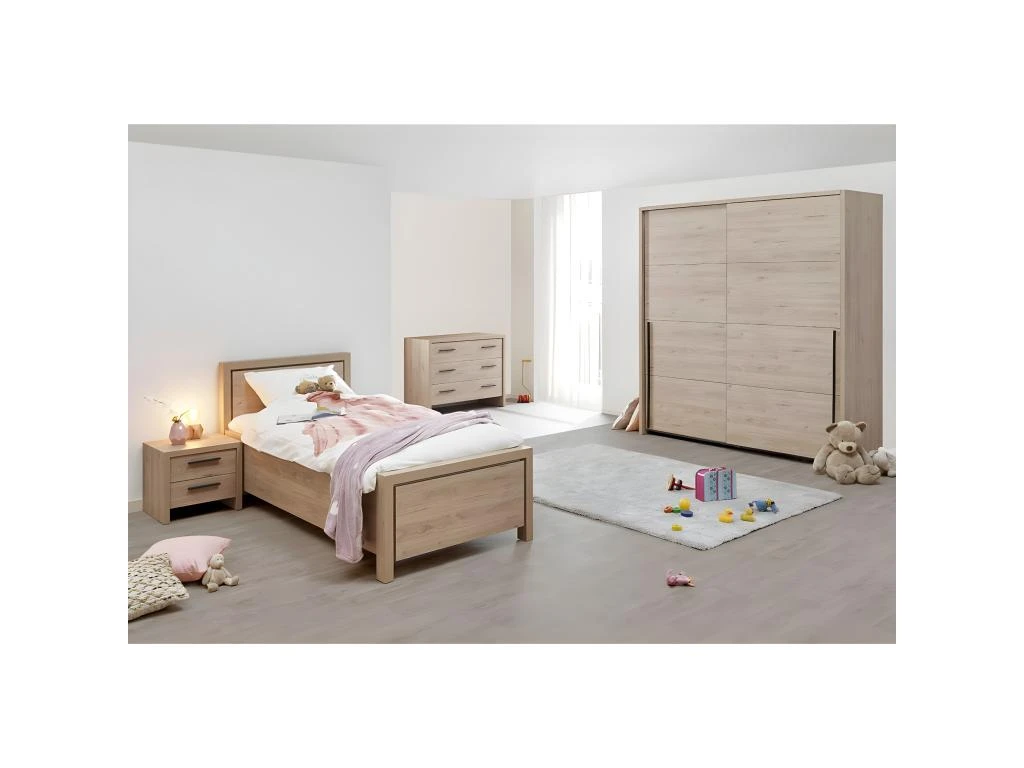 LETTY - Armoire 2 Portes Coulissantes 2m Aspect Bois Clair 4 LETTY - Armoire 2 Portes Coulissantes 2m Aspect Bois Clair – Image 2
