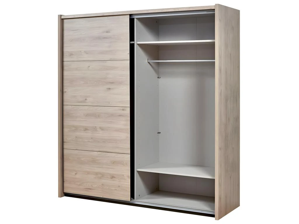 LETTY - Armoire 2 Portes Coulissantes 2m Aspect Bois Clair 5 LETTY - Armoire 2 Portes Coulissantes 2m Aspect Bois Clair – Image 3