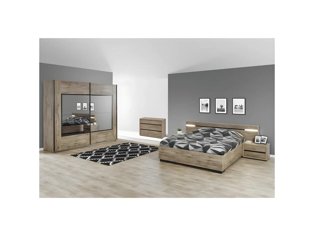 IRISA - Armoire 2 Portes Coulissantes 217cm Aspect Bois 4 IRISA - Armoire 2 Portes Coulissantes 217cm Aspect Bois – Image 2