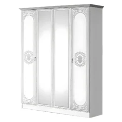 SOLAYA BLANCHE- Armoire 4 Portes Avec Miroir Central