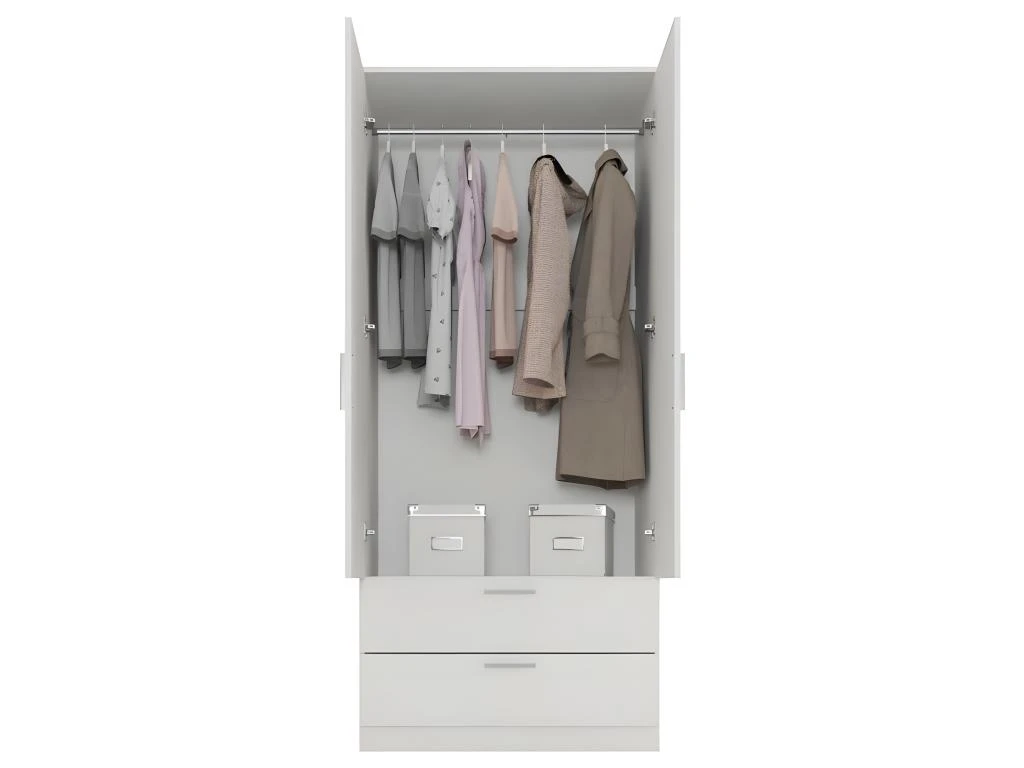Armoire Dressing 2 Portes 2 Tiroirs Blanc 4 Armoire Dressing 2 Portes 2 Tiroirs Blanc – Image 2