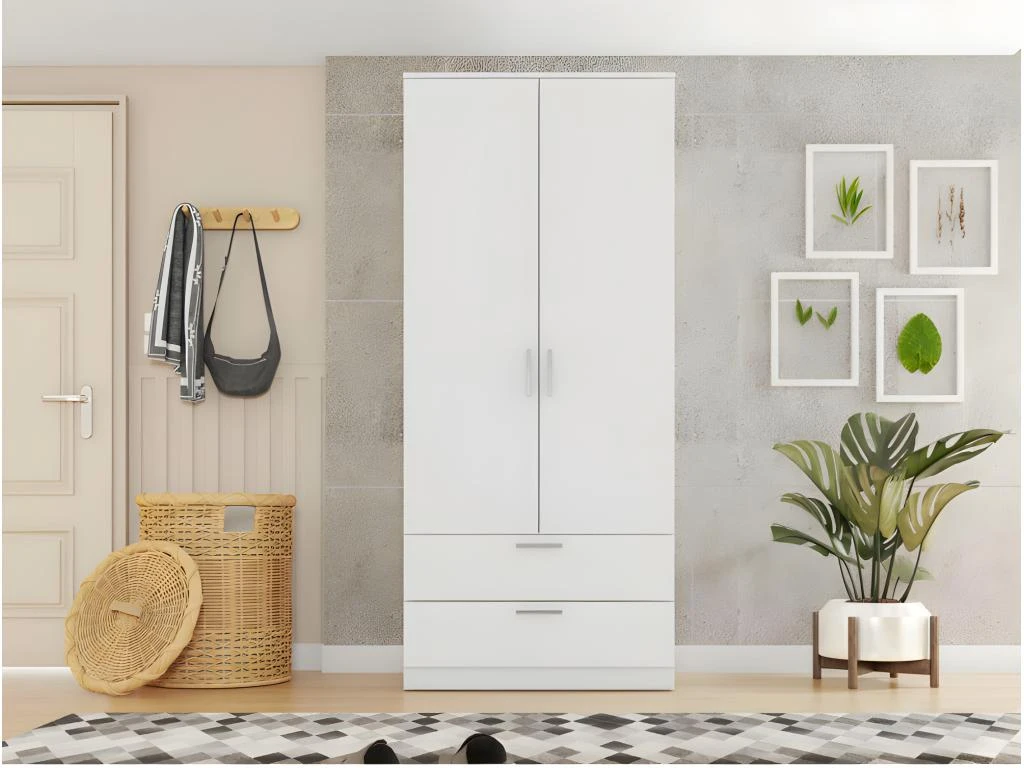 Armoire Dressing 2 Portes 2 Tiroirs Blanc 5 Armoire Dressing 2 Portes 2 Tiroirs Blanc – Image 3