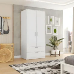 Armoire Dressing 2 Portes 2 Tiroirs Blanc 10 Armoire Dressing 2 Portes 2 Tiroirs Blanc -Sominova Soldes Boutique armoire et dressing 10059391