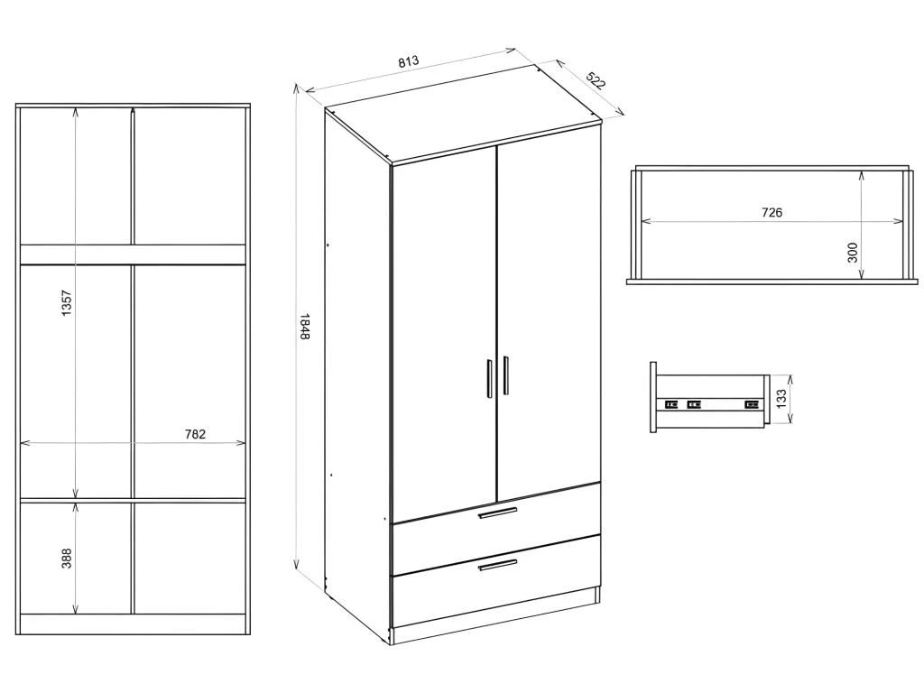 Armoire Dressing 2 Portes 2 Tiroirs Blanc 7 Armoire Dressing 2 Portes 2 Tiroirs Blanc – Image 5