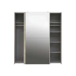 Armoire 2 Portes Coulissantes 5 Tablettes Décor Bois Et Miroir - JEIK 9 Armoire 2 Portes Coulissantes 5 Tablettes Décor Bois Et Miroir - JEIK -Sominova Soldes Boutique armoire et dressing 10059691