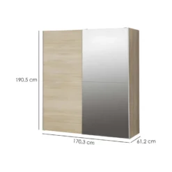 Armoire 2 Portes Coulissantes 5 Tablettes Décor Bois Et Miroir - JEIK 10 Armoire 2 Portes Coulissantes 5 Tablettes Décor Bois Et Miroir - JEIK -Sominova Soldes Boutique armoire et dressing 10059693