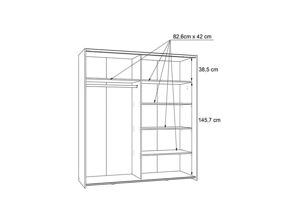 Armoire 2 Portes Coulissantes 5 Tablettes Décor Bois Et Miroir - JEIK 7 Armoire 2 Portes Coulissantes 5 Tablettes Décor Bois Et Miroir - JEIK – Image 5