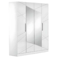 MOZAYIK BLANCHE - Armoire 4 Portes Avec Miroir Central