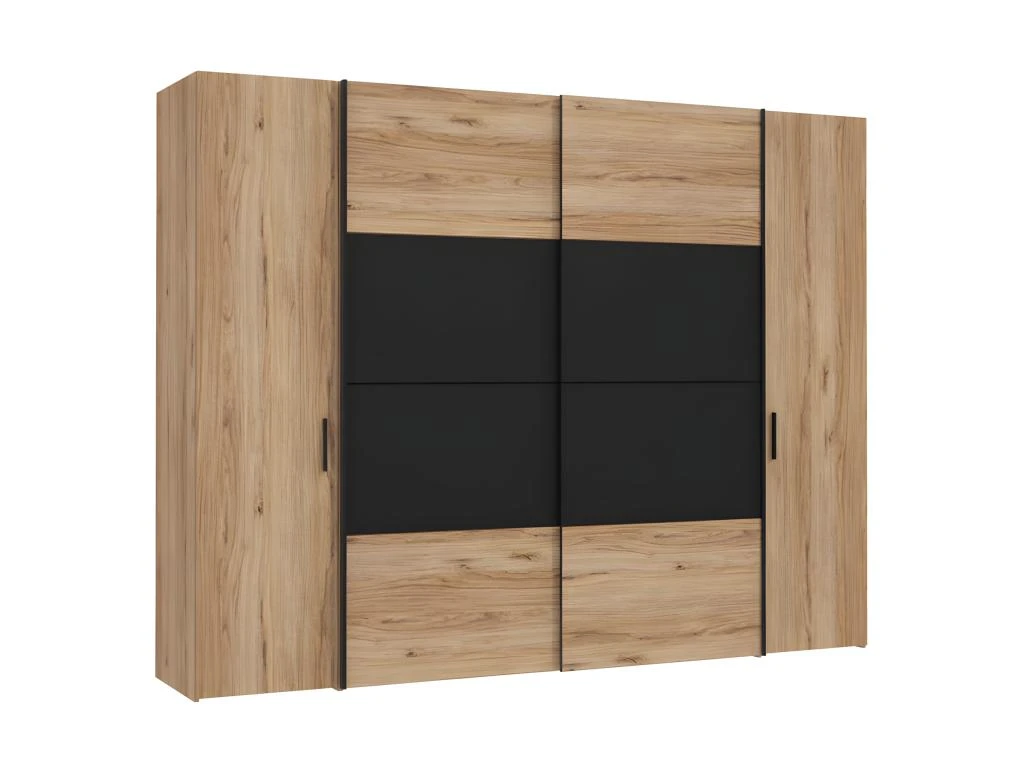 Armoire Portes Coulissantes Et Battantes Noir Et Chêne - KAMILA 3 Armoire Portes Coulissantes Et Battantes Noir Et Chêne - KAMILA