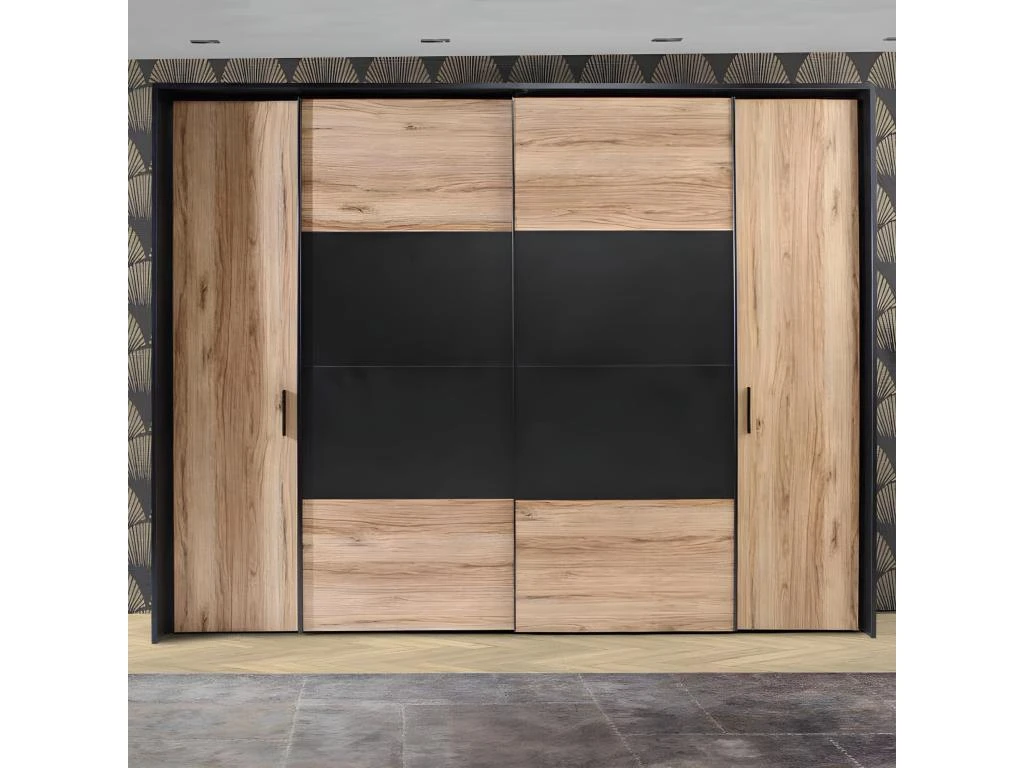 Armoire Portes Coulissantes Et Battantes Noir Et Chêne - KAMILA 4 Armoire Portes Coulissantes Et Battantes Noir Et Chêne - KAMILA – Image 2