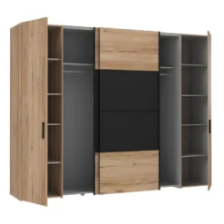 Armoire Portes Coulissantes Et Battantes Noir Et Chêne - KAMILA 9 Armoire Portes Coulissantes Et Battantes Noir Et Chêne - KAMILA -Sominova Soldes Boutique armoire et dressing 10059735