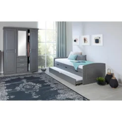 STRADI - Armoire 3 Portes 3 Tiroirs Grise Avec Miroir -Sominova Soldes Boutique armoire et dressing 10059811