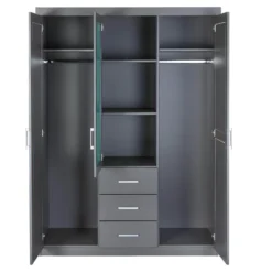 STRADI - Armoire 3 Portes 3 Tiroirs Grise Avec Miroir -Sominova Soldes Boutique armoire et dressing 10059815