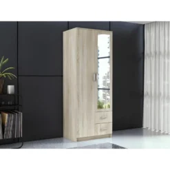 ROMA | Armoire Compacte Chambre Bureau | Penderie Multifonctions | 2 Portes | Miroir | 2 Tiroirs | Meuble De Rangement | Dressing 7 ROMA | Armoire Compacte Chambre Bureau | Penderie Multifonctions | 2 Portes | Miroir | 2 Tiroirs | Meuble De Rangement | Dressing -Sominova Soldes Boutique armoire et dressing 10059875