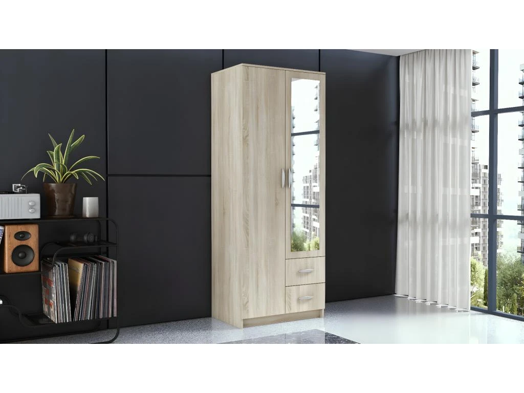 ROMA | Armoire Compacte Chambre Bureau | Penderie Multifonctions | 2 Portes | Miroir | 2 Tiroirs | Meuble De Rangement | Dressing 5 ROMA | Armoire Compacte Chambre Bureau | Penderie Multifonctions | 2 Portes | Miroir | 2 Tiroirs | Meuble De Rangement | Dressing – Image 3