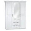 ALASKA - Armoire 3 Portes 1 Miroir Bois Massif Vernis Blanc