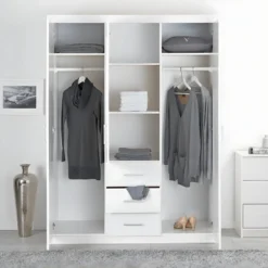 ALASKA - Armoire 3 Portes 1 Miroir Bois Massif Vernis Blanc -Sominova Soldes Boutique armoire et dressing 10059971