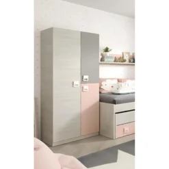 Armoire Enfant Avec 2 Portes Coloris Blanc Alpes / Rose - 200 X 90 X 52 Cm