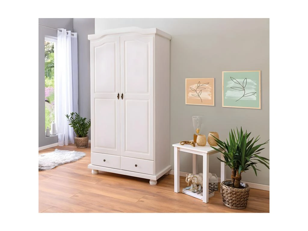 NEDER - Armoire 2 Portes Bois Massif Blanc 4 NEDER - Armoire 2 Portes Bois Massif Blanc – Image 2