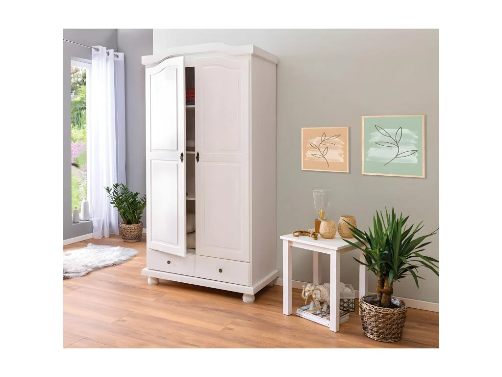 NEDER - Armoire 2 Portes Bois Massif Blanc 6 NEDER - Armoire 2 Portes Bois Massif Blanc – Image 4