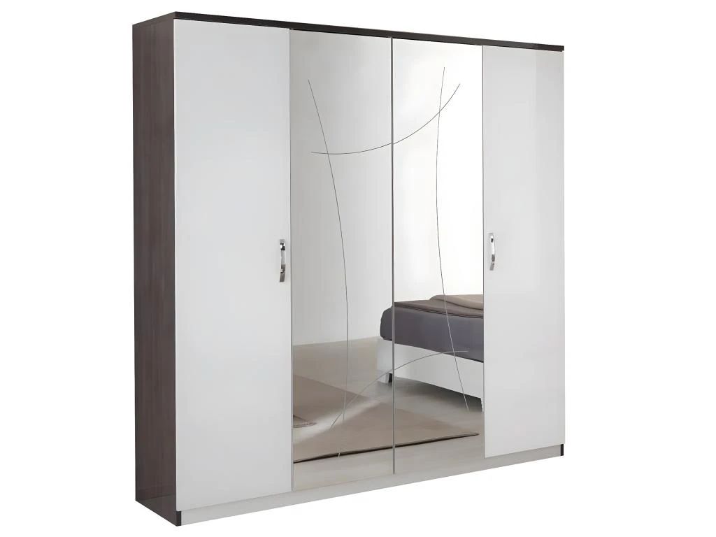 LUCIA - Armoire 4 Portes Laqué Blanc Et Chêne Anthracite 3 LUCIA - Armoire 4 Portes Laqué Blanc Et Chêne Anthracite