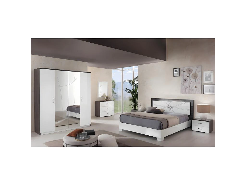 LUCIA - Armoire 4 Portes Laqué Blanc Et Chêne Anthracite 4 LUCIA - Armoire 4 Portes Laqué Blanc Et Chêne Anthracite – Image 2