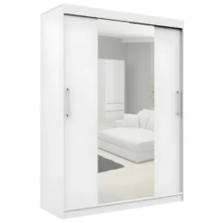 HELIA | Armoire à Portes Coulissantes + Grand Miroir Chambre Couloir Salon | 200x150x60cm | Armoire Penderie Moderne