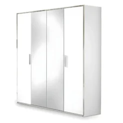 IZIA BLANCHE - Armoire 4 Portes Avec Penderie Et Miroir