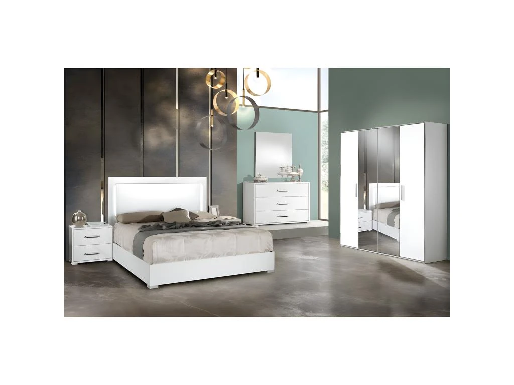 IZIA BLANCHE - Armoire 4 Portes Avec Penderie Et Miroir 4 IZIA BLANCHE - Armoire 4 Portes Avec Penderie Et Miroir – Image 2