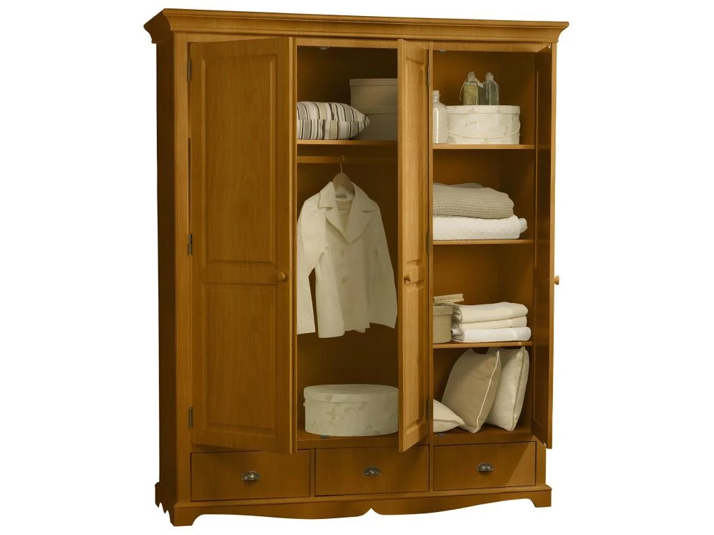 Armoire Penderie Pin Miel 3 Portes 3 T 4 Armoire Penderie Pin Miel 3 Portes 3 T – Image 2