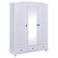 NEDER - Armoire 3 Portes Avec Penderie Bois Massif Vernis Blanc -Sominova Soldes Boutique armoire et dressing 10060639