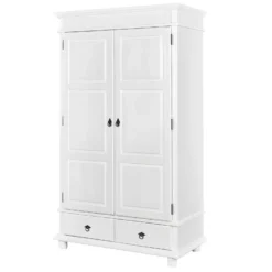 TRISTAN - Armoire 2 Portes 2 Tiroirs Bois Massif Vernis Blanc