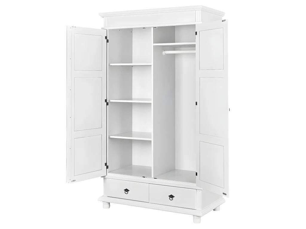 TRISTAN - Armoire 2 Portes 2 Tiroirs Bois Massif Vernis Blanc 5 TRISTAN - Armoire 2 Portes 2 Tiroirs Bois Massif Vernis Blanc – Image 3