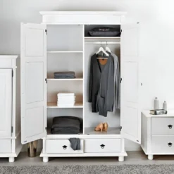 TRISTAN - Armoire 2 Portes 2 Tiroirs Bois Massif Vernis Blanc 10 TRISTAN - Armoire 2 Portes 2 Tiroirs Bois Massif Vernis Blanc -Sominova Soldes Boutique armoire et dressing 10060673