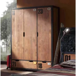 TCHAD - Armoire 3 Portes 2 Tiroirs En Pin Massif Avec Motifs 8 TCHAD - Armoire 3 Portes 2 Tiroirs En Pin Massif Avec Motifs -Sominova Soldes Boutique armoire et dressing 10451145