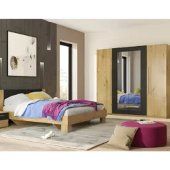 Armoire 4 Portes Avec Miroirs Couleur Chêne Et Noir - IRINA -Sominova Soldes Boutique armoire et dressing 10478749