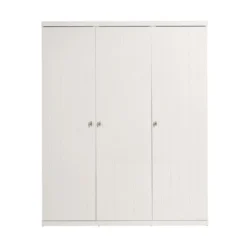 CLEO - Armoire 3 Portes Effet Lambris Blanc Laqué
