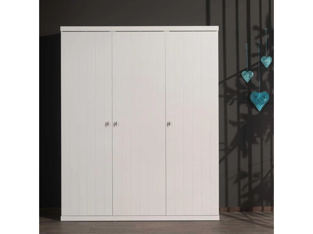 CLEO - Armoire 3 Portes Effet Lambris Blanc Laqué 4 CLEO - Armoire 3 Portes Effet Lambris Blanc Laqué – Image 2