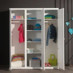 CLEO - Armoire 3 Portes Effet Lambris Blanc Laqué 7 CLEO - Armoire 3 Portes Effet Lambris Blanc Laqué -Sominova Soldes Boutique armoire et dressing 10479383