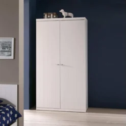 CLEO - Armoire 2 Portes Effet Lambris Blanc Laqué 6 CLEO - Armoire 2 Portes Effet Lambris Blanc Laqué -Sominova Soldes Boutique armoire et dressing 10479387