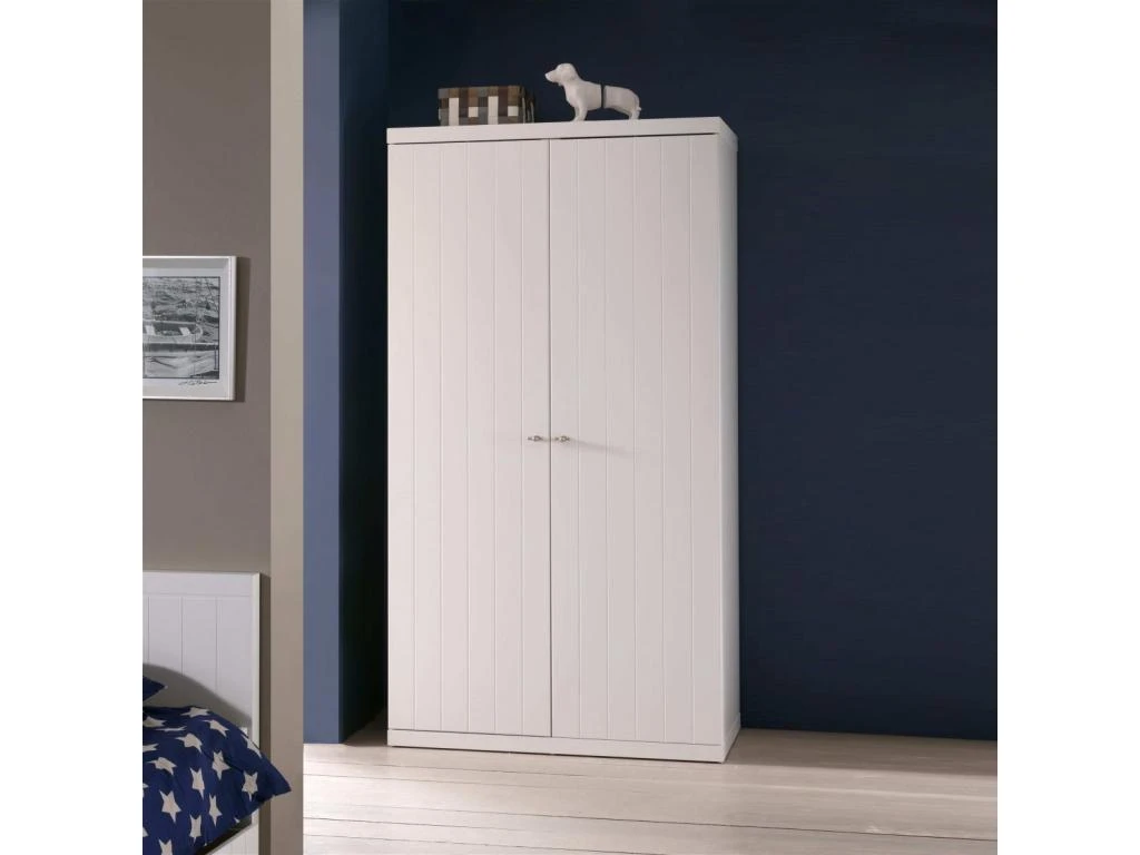 CLEO - Armoire 2 Portes Effet Lambris Blanc Laqué 4 CLEO - Armoire 2 Portes Effet Lambris Blanc Laqué – Image 2