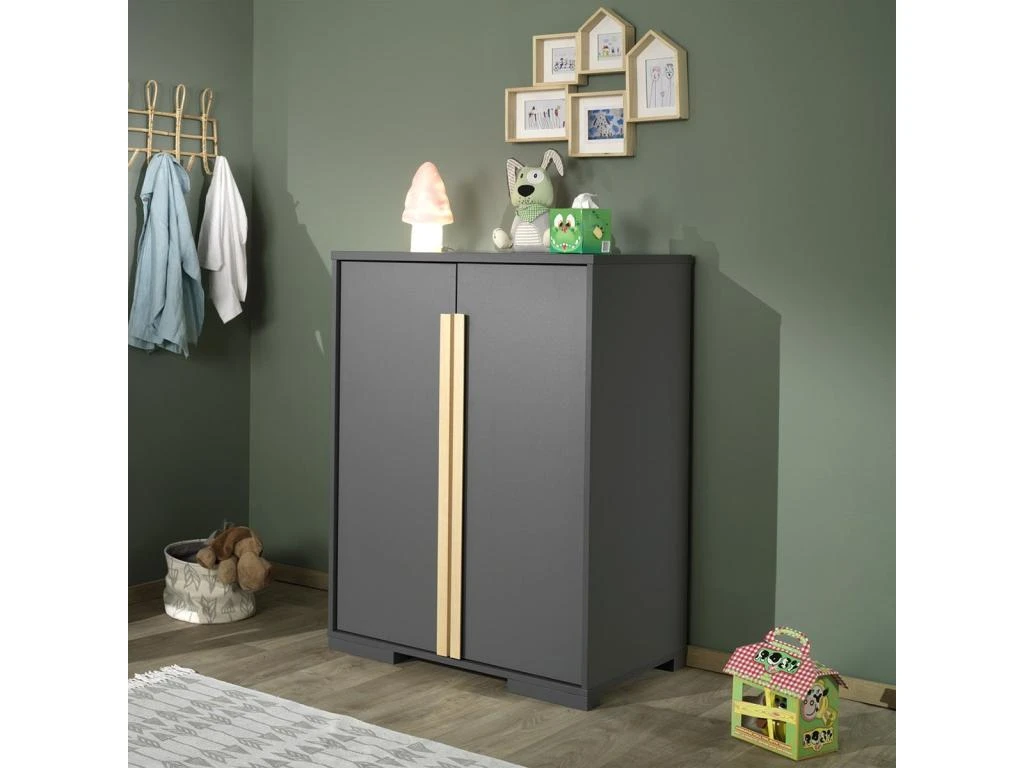 NASH DARK - Armoire Basse 2 Portes Anthracite Et Bois 4 NASH DARK - Armoire Basse 2 Portes Anthracite Et Bois – Image 2
