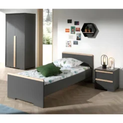 NASH DARK - Armoire 2 Portes Anthracite Et Bois -Sominova Soldes Boutique armoire et dressing 10479417